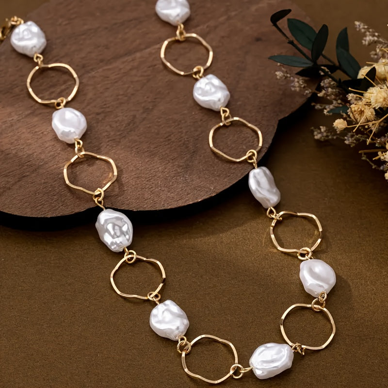 Elegant Baroque Pearl Link Necklace