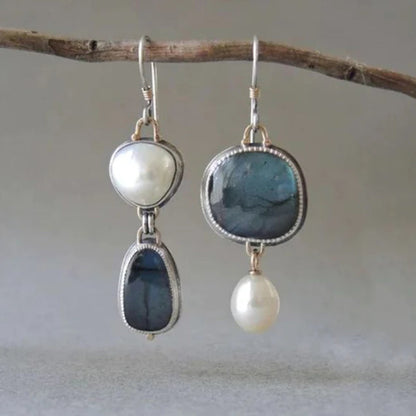 Elegant Blue Pearl Drop Earrings