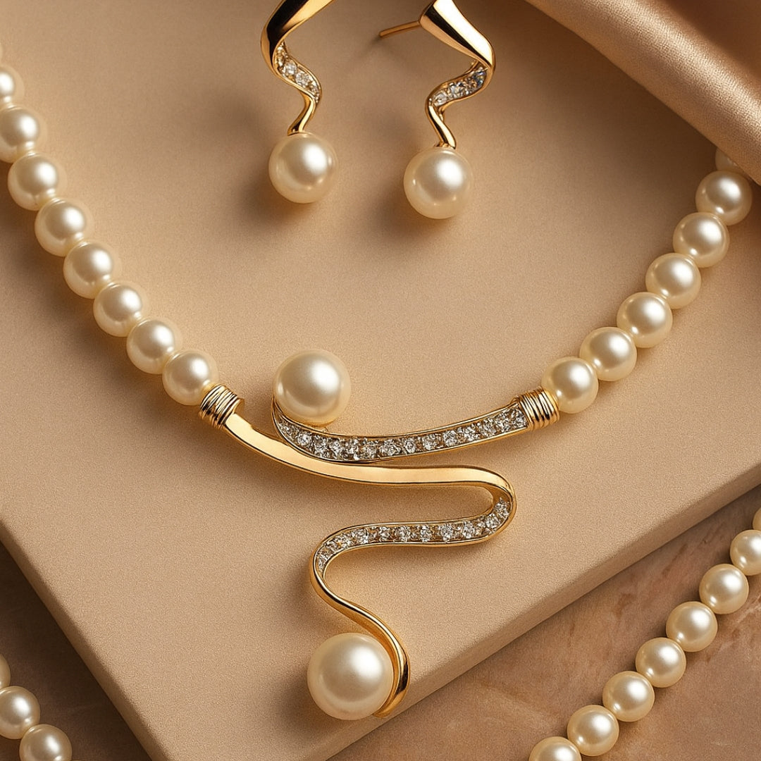 Elegant Twisted Pearl Necklace Set