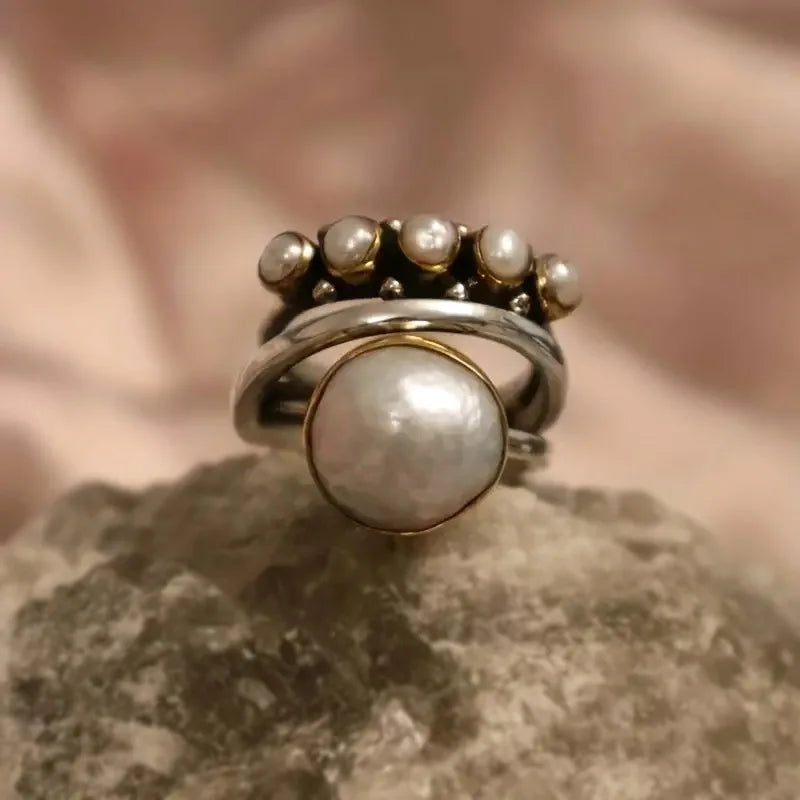 Elegant Layered Pearl Ring Set