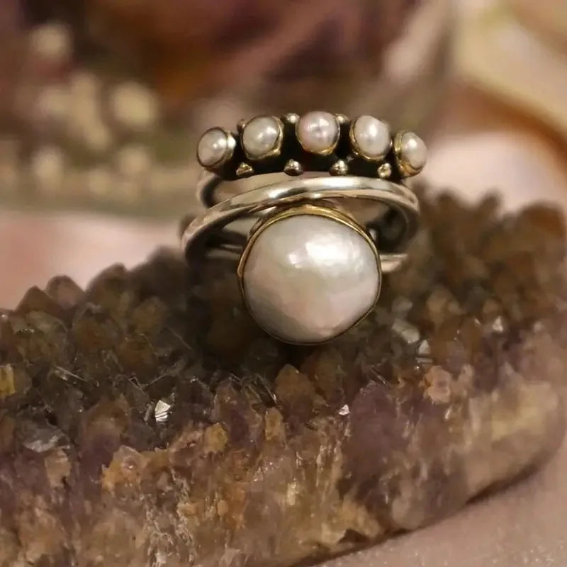 Elegant Layered Pearl Ring Set