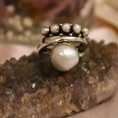 Elegant Layered Pearl Ring Set