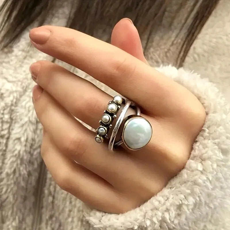 Elegant Layered Pearl Ring Set