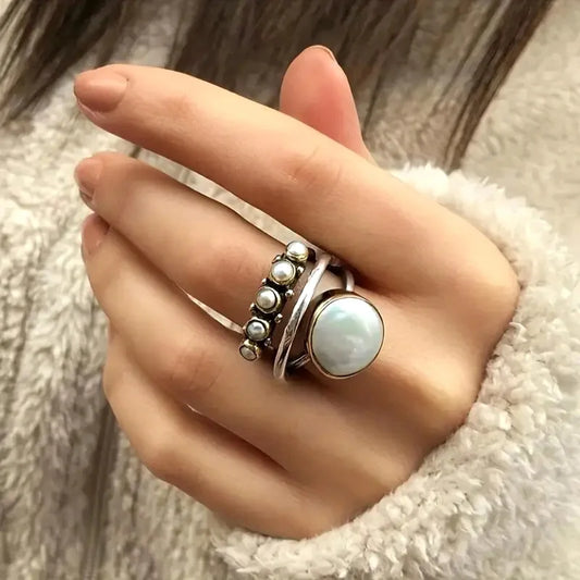 Elegant Layered Pearl Ring Set