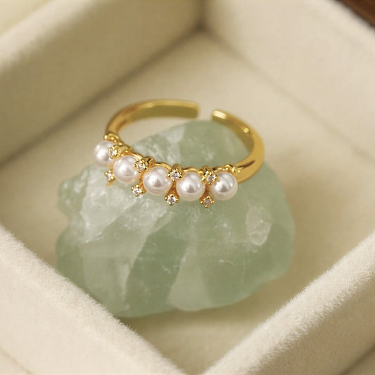 Elegant Triple Pearl Gold Ring