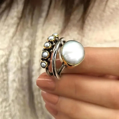 Elegant Layered Pearl Ring Set