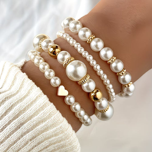 Elegant Layered Pearl Bracelet Set