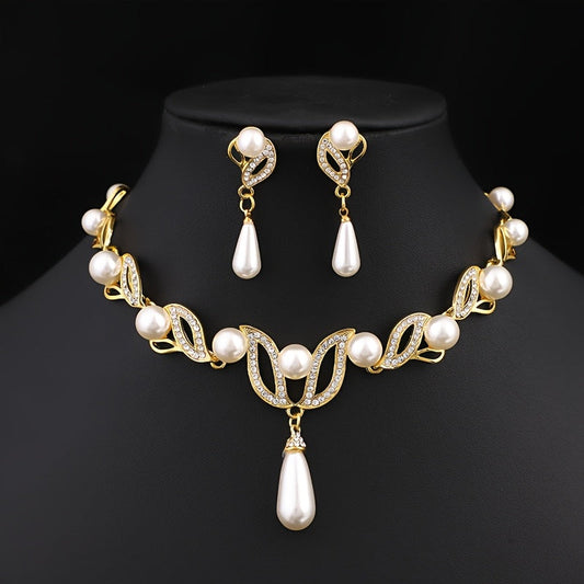 Elegant Gold Pearl Teardrop Jewelry Set
