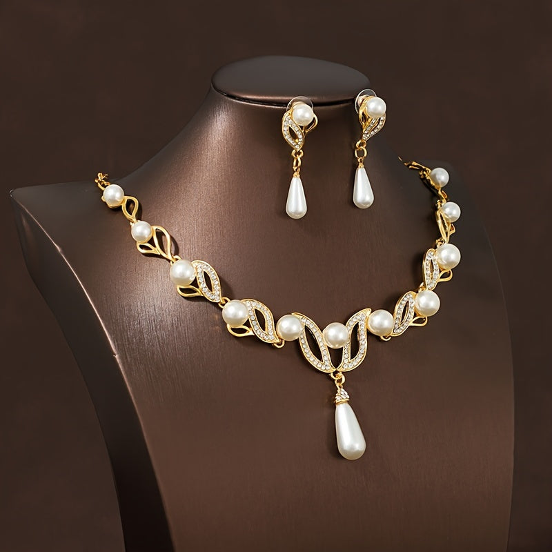 Elegant Gold Pearl Teardrop Jewelry Set