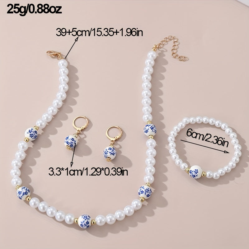 Elegant Blue and White Pearl Set