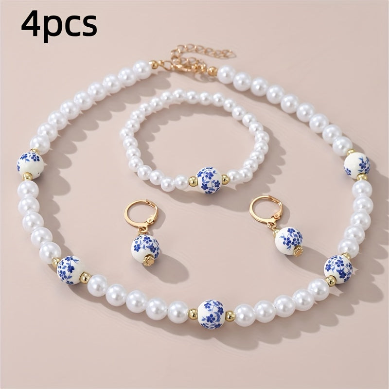 Elegant Blue and White Pearl Set