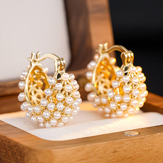 Elegant Chunky Pearl Hoop Earrings