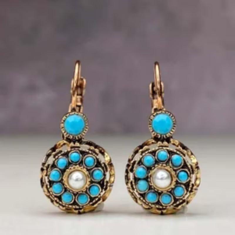 Elegant Pearl Bloom Turquoise Earrings