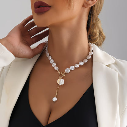 Elegant Baroque Pearl Toggle Necklace