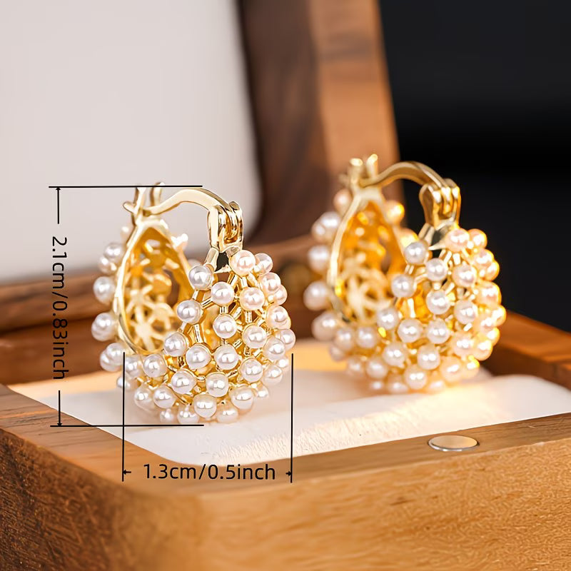 Elegant Chunky Pearl Hoop Earrings