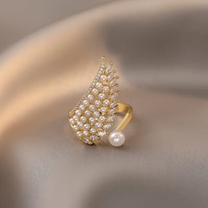 Sophisticated Pearl Wing Ring