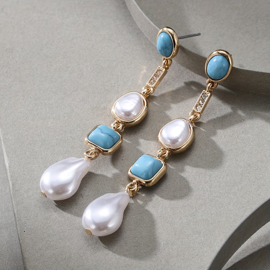 Elegant Turquoise Pearl Drop Earrings