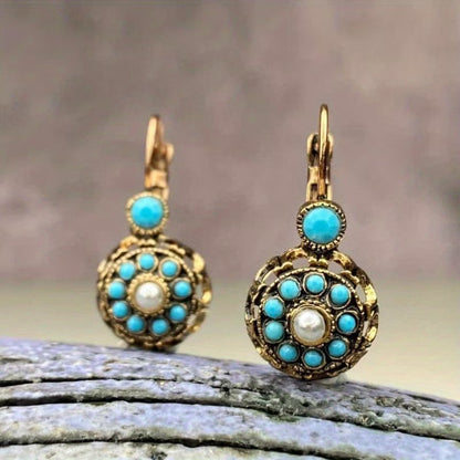 Elegant Pearl Bloom Turquoise Earrings