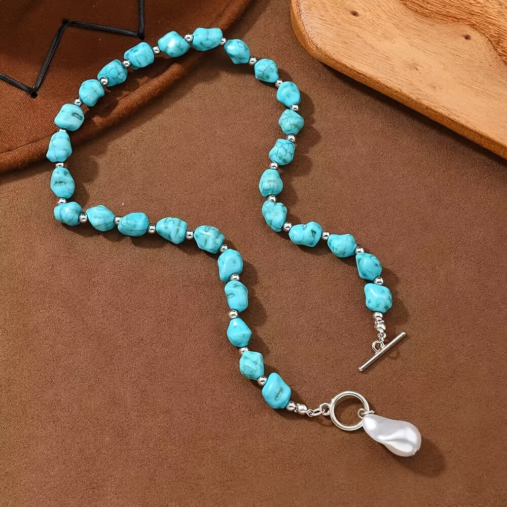 Elegant Turquoise Pearl Silver Necklace