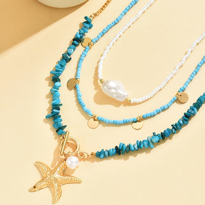 Elegant Pearl and Turquoise Coastal Necklace