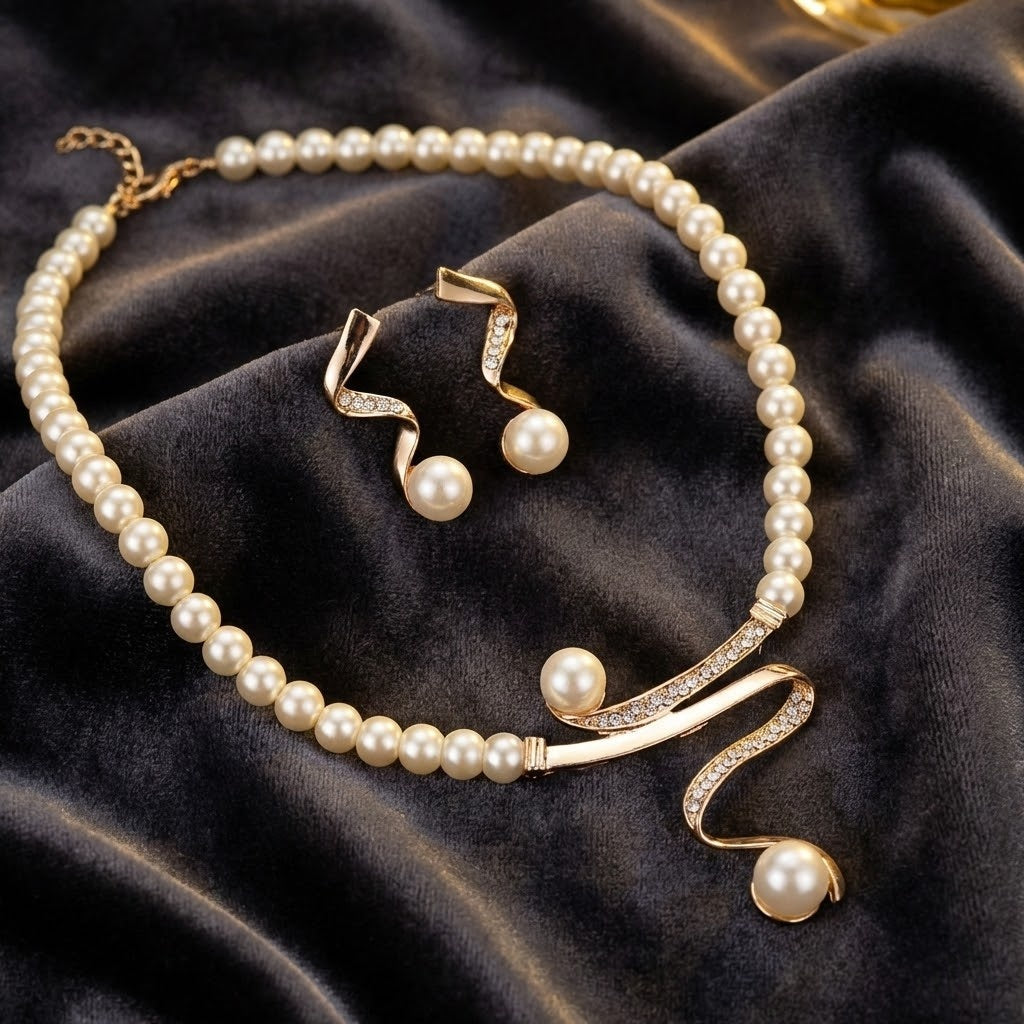 Elegant Twisted Pearl Necklace Set