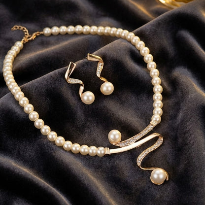 Elegant Twisted Pearl Necklace Set
