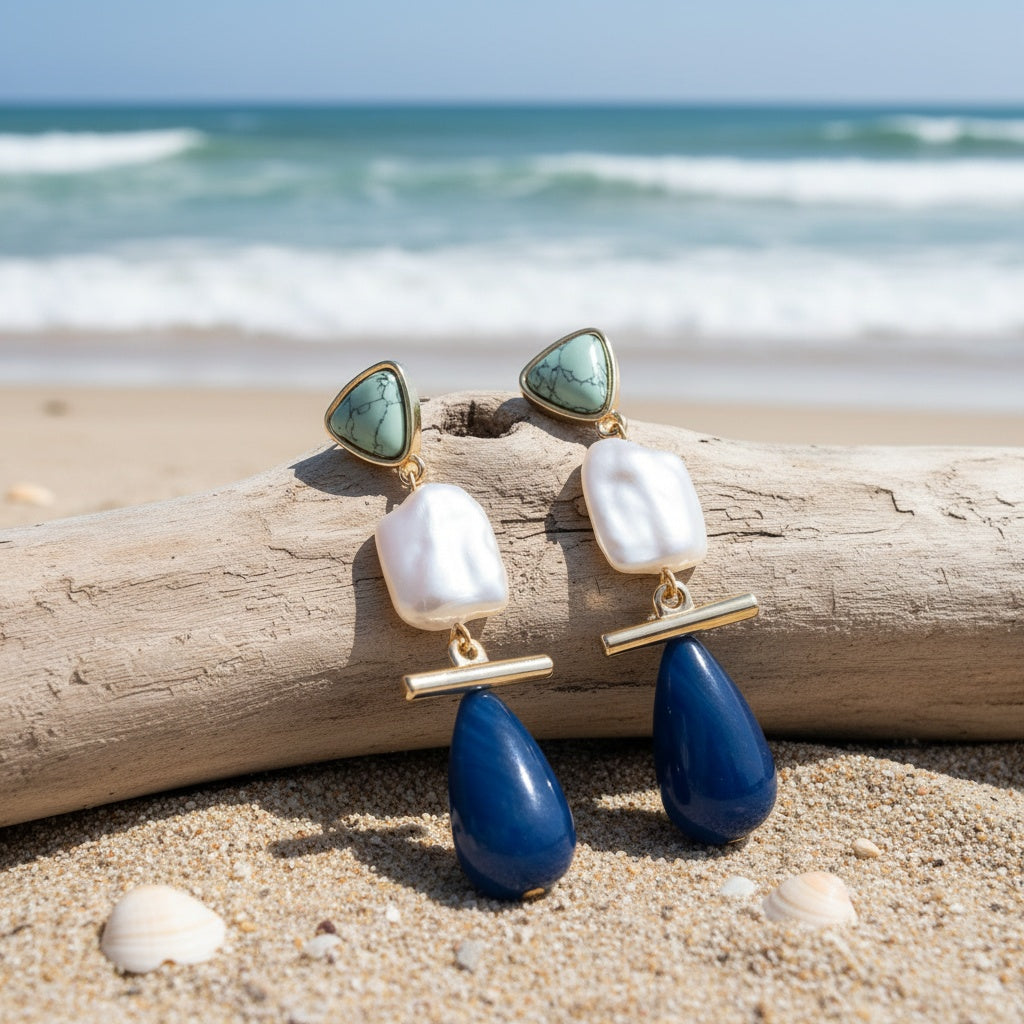 Sophisticated Turquoise Pearl Drop Earrings