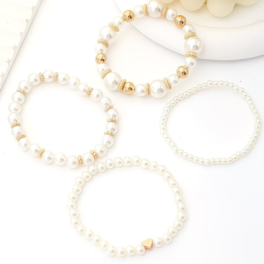 Elegant Layered Pearl Bracelet Set