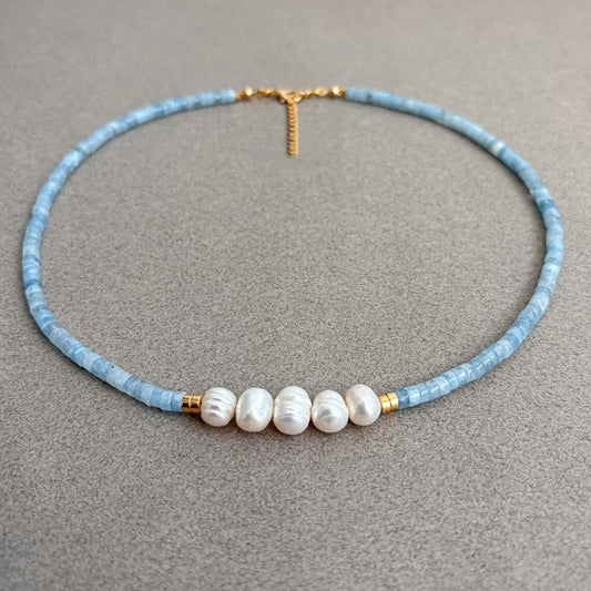 Elegant Aquamarine Pearl Necklace