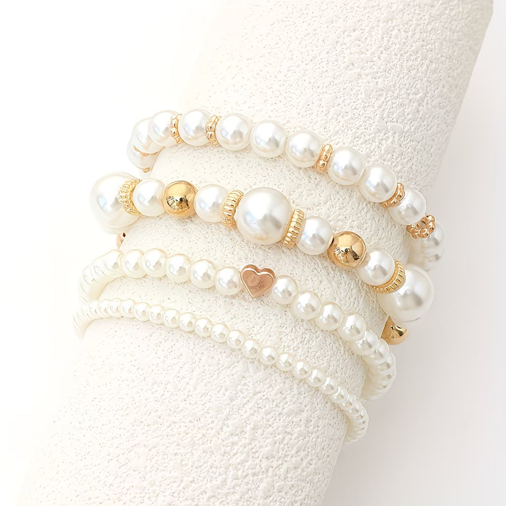 Elegant Pearl Stacking Bracelet Set