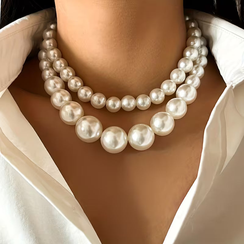 Elegant Double Statement Pearl Necklace