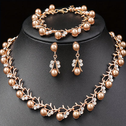 Elegant Golden Pearl Vine Jewelry Set