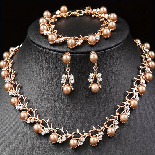 Elegant Golden Pearl Vine Jewelry Set