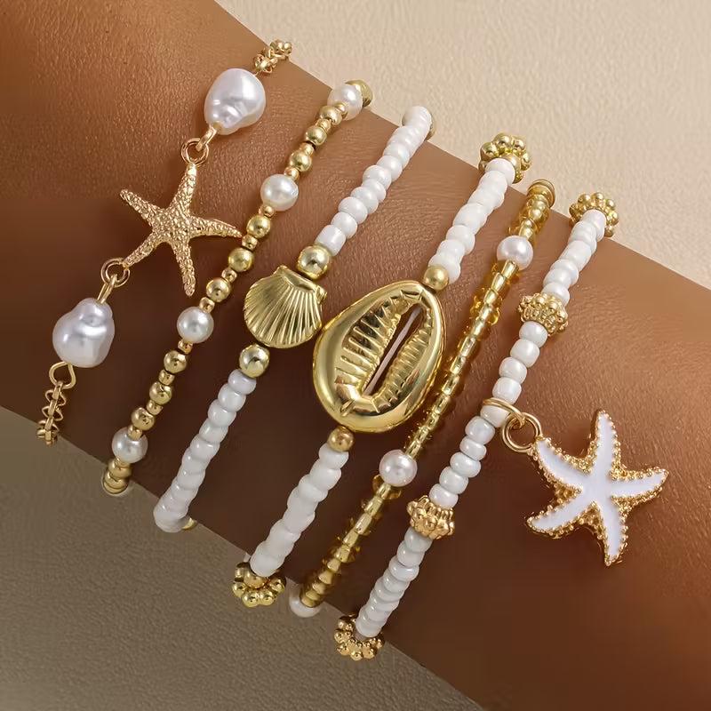 Elegant Gold & Pearl Bracelet Set