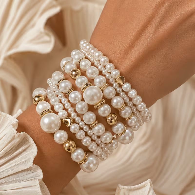 Elegant Pearl Stacking Bracelet Set