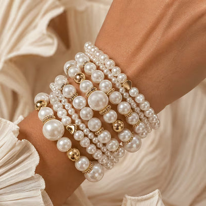 Elegant Pearl Stacking Bracelet Set
