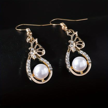 Elegant Gold Bow Pearl Set