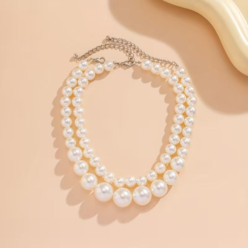 Elegant Double Statement Pearl Necklace
