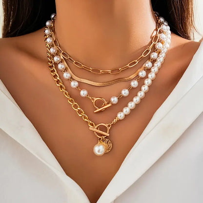 Elegant Layered Pearl Necklace Set