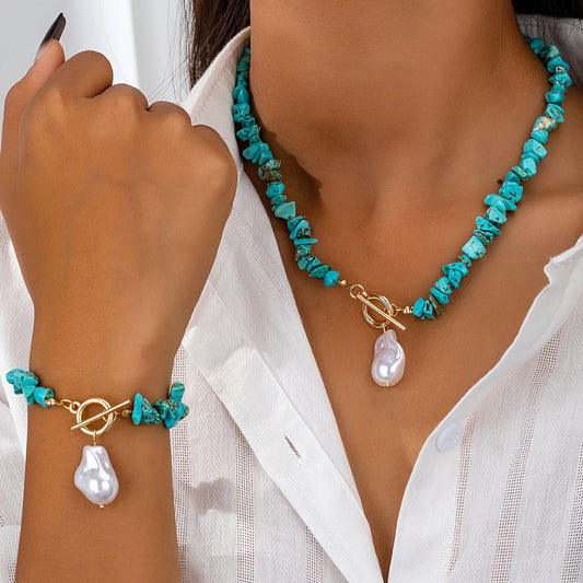 Elegant Turquoise Pearl Necklace Set