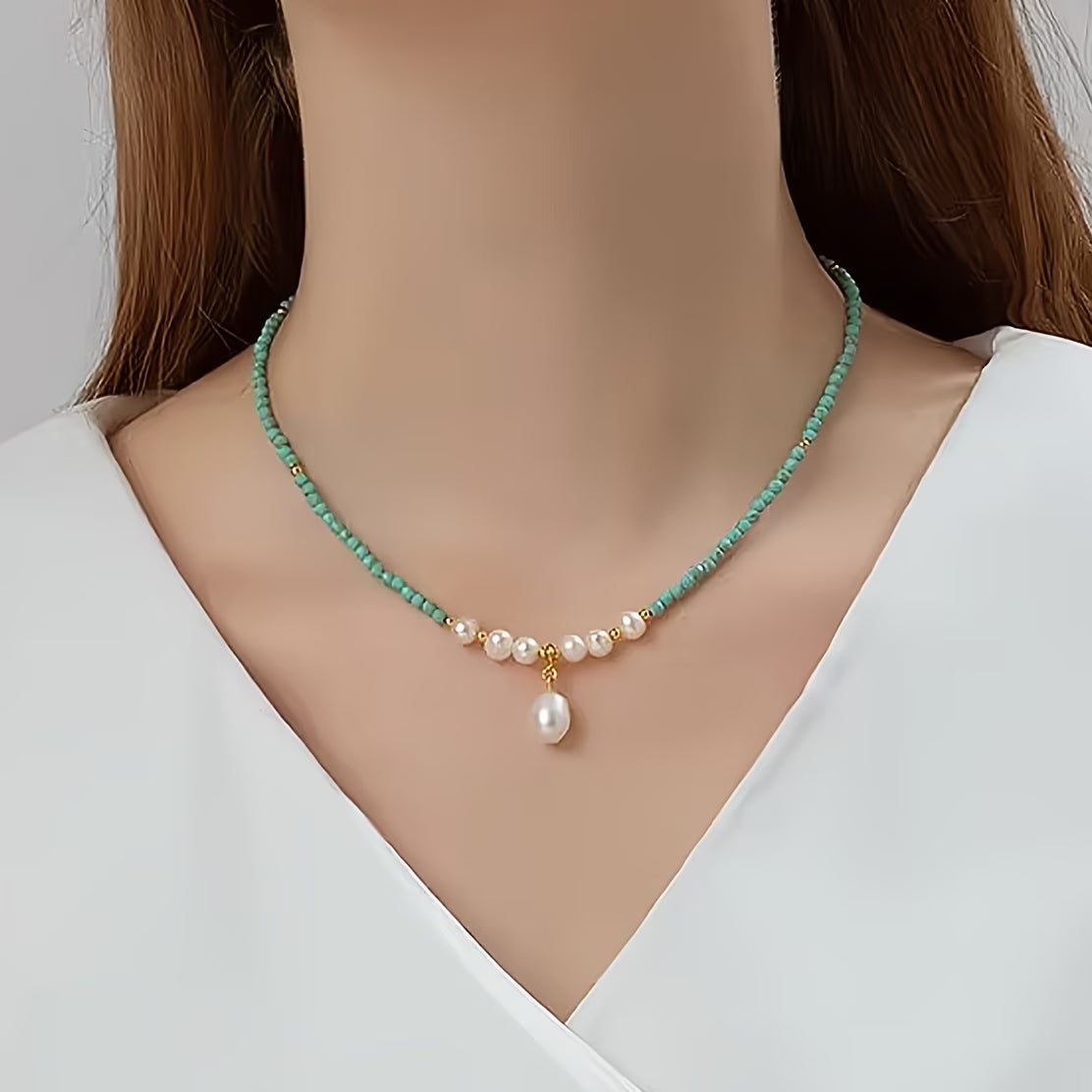 Elegant Turquoise and Pearl Necklace