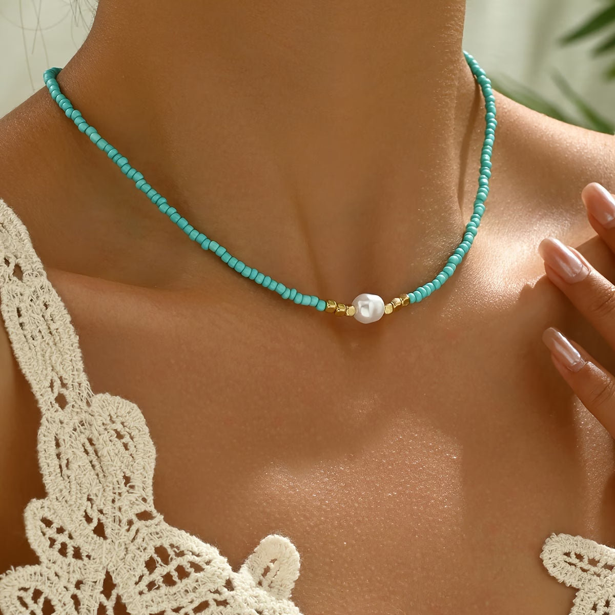 Elegant Pearl and Turquoise Necklace