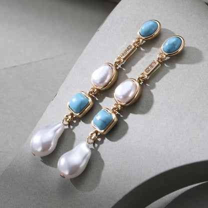 Elegant Turquoise Pearl Drop Earrings