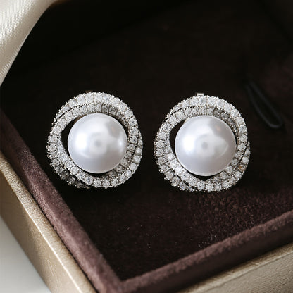 Elegant Pearl Halo Clip Earrings