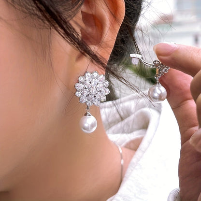 Elegant Pearl Blossom Clip Earrings