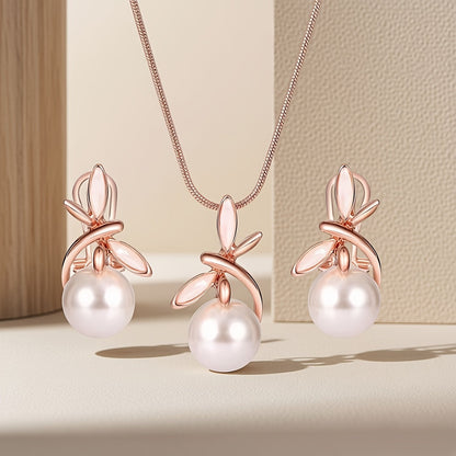 Elegant Rose Gold Dragonfly Pearl Set