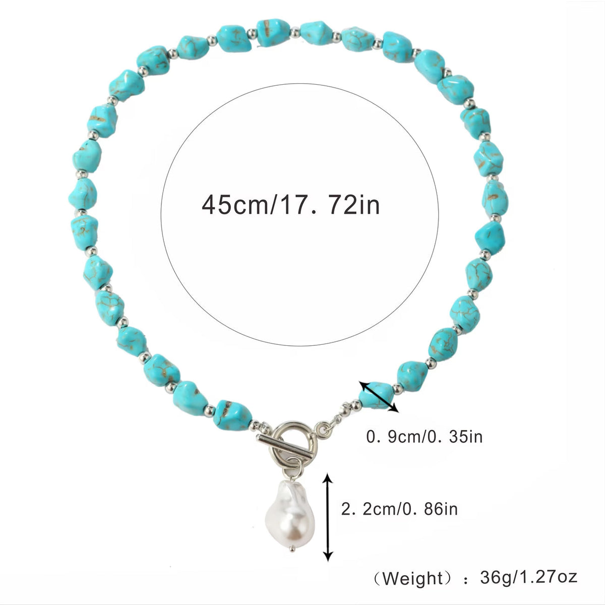 Elegant Turquoise Pearl Silver Necklace