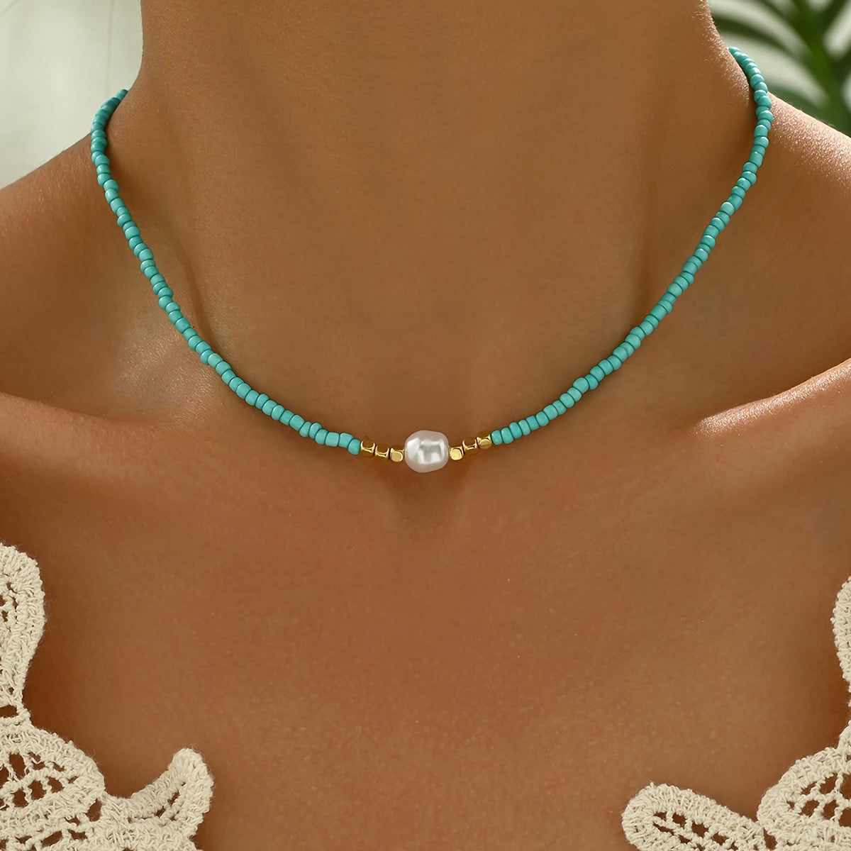 Elegant Pearl and Turquoise Necklace
