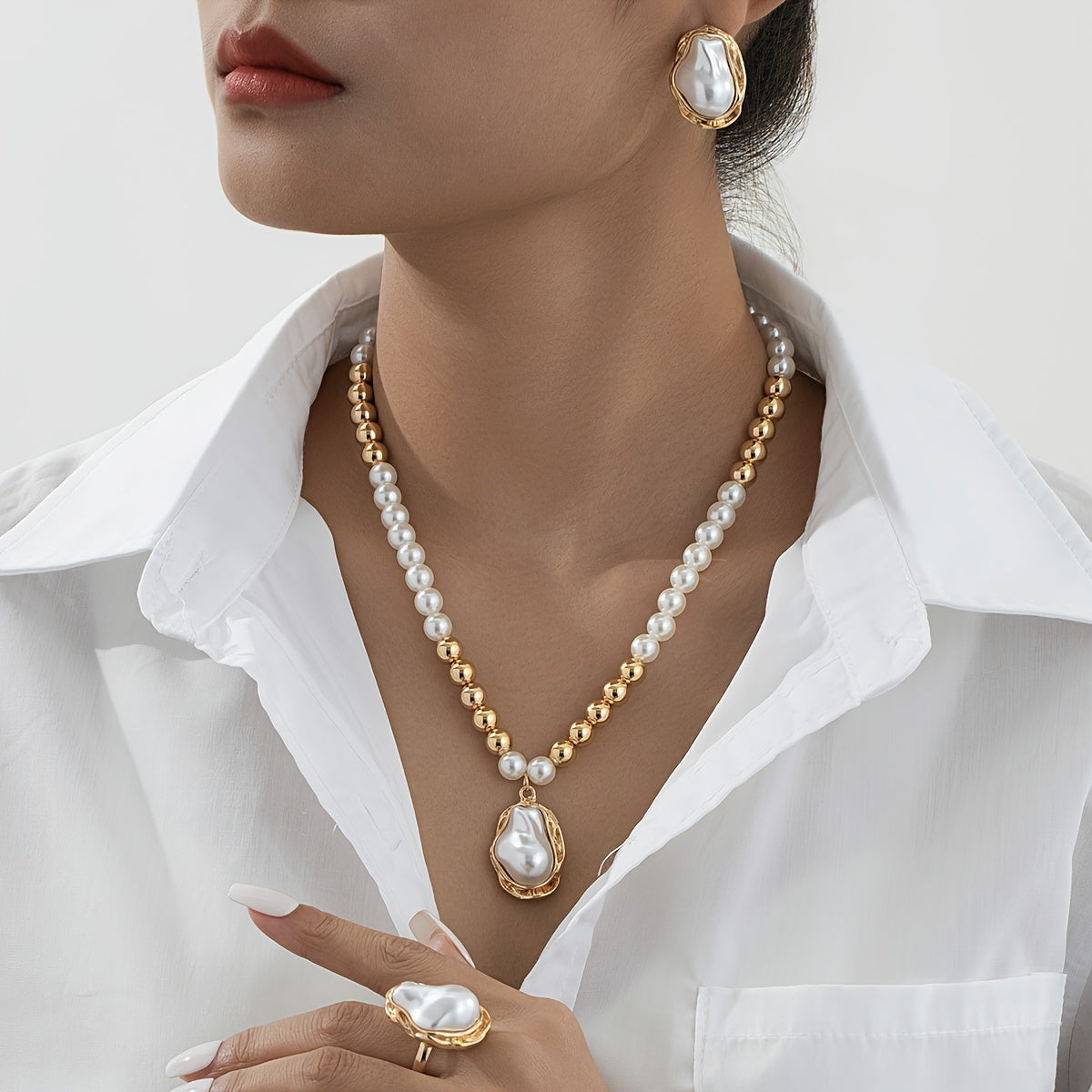 Sophisticated Golden Baroque Pearl Set