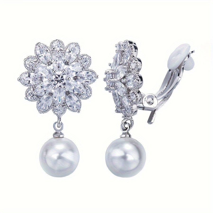 Elegant Pearl Blossom Clip Earrings